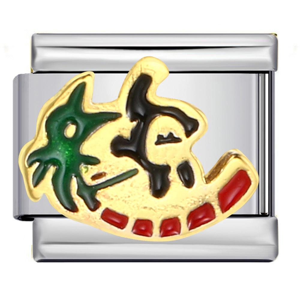 Stainless Steel Welding Drip Oil Animal Pattern DIY Italian Module Bracelet Free Splicing Elastic Accessories Wholesale