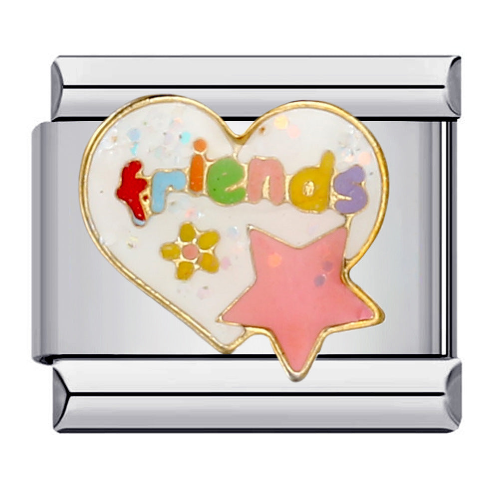 Italian Charm Bracelet Titanium Steel Gold Plated DIY Welded Friendship Series