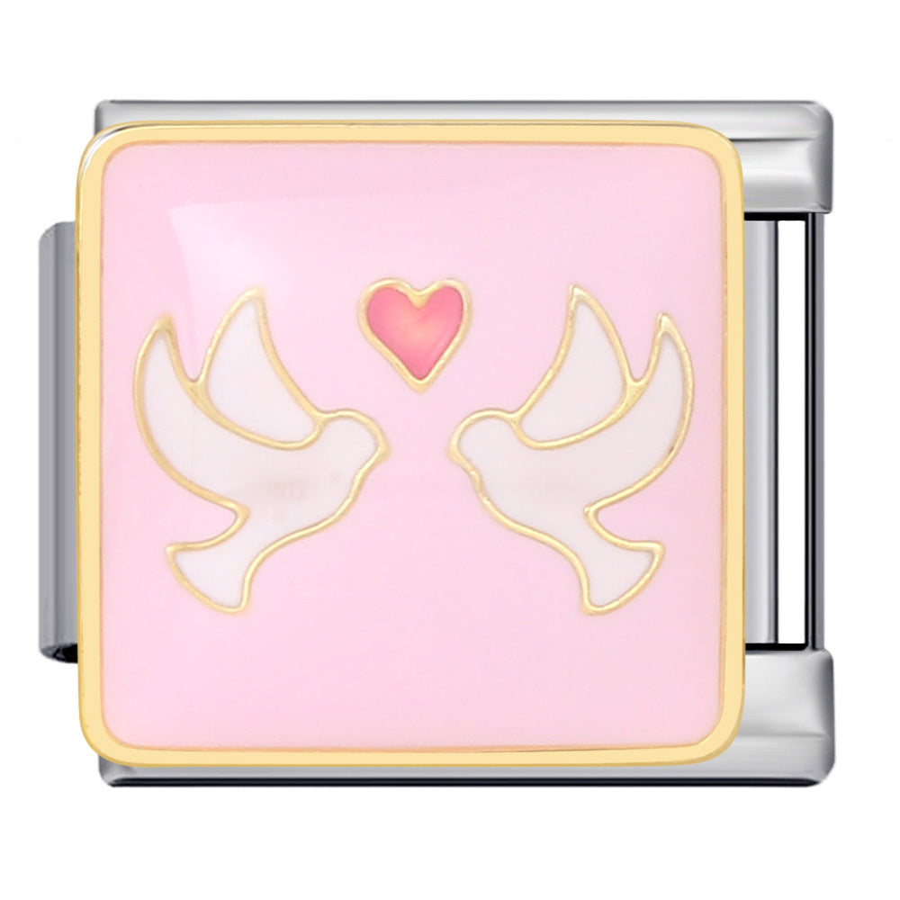 Pink Italian Modular Bracelet Titanium Steel Welding Gold Plated DIY Cartoon Free Connect Bracelet