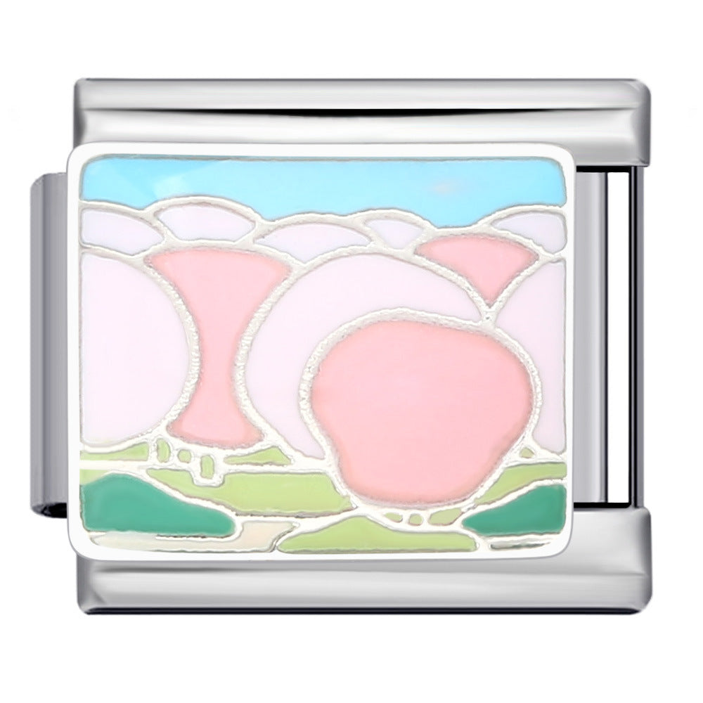 Romantic Pink Italian Modular Bracelet Titanium Steel Welding DIY Charm Bracelet Fairy Gift for Girls