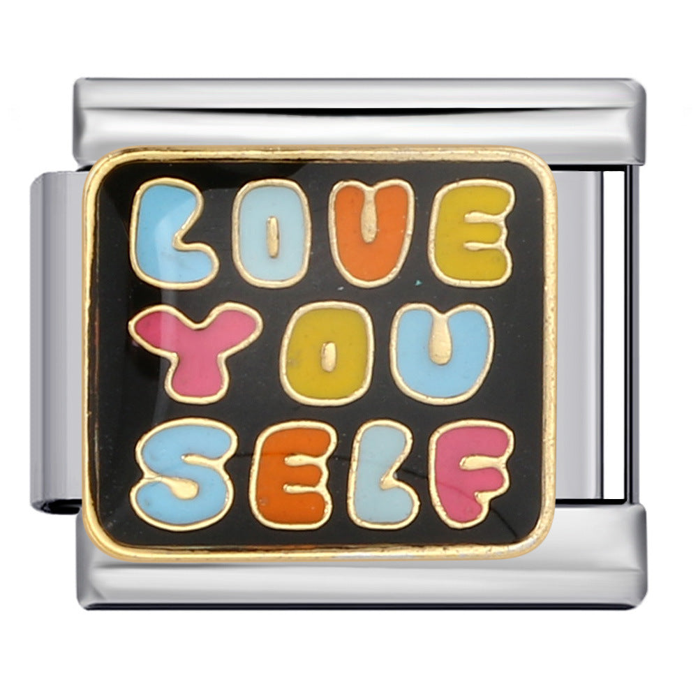 Stainless Steel Welded Gold-Plated Drip Oil DIY Personalized English Elastic Patchwork Bracelet - Italian Module Wholesale