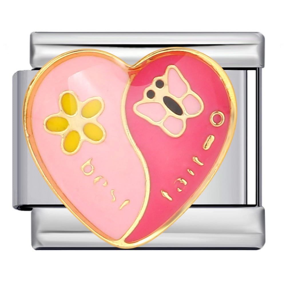 Pink Italian Modular Bracelet Titanium Steel Welding Gold Plated DIY Cartoon Free Connect Bracelet