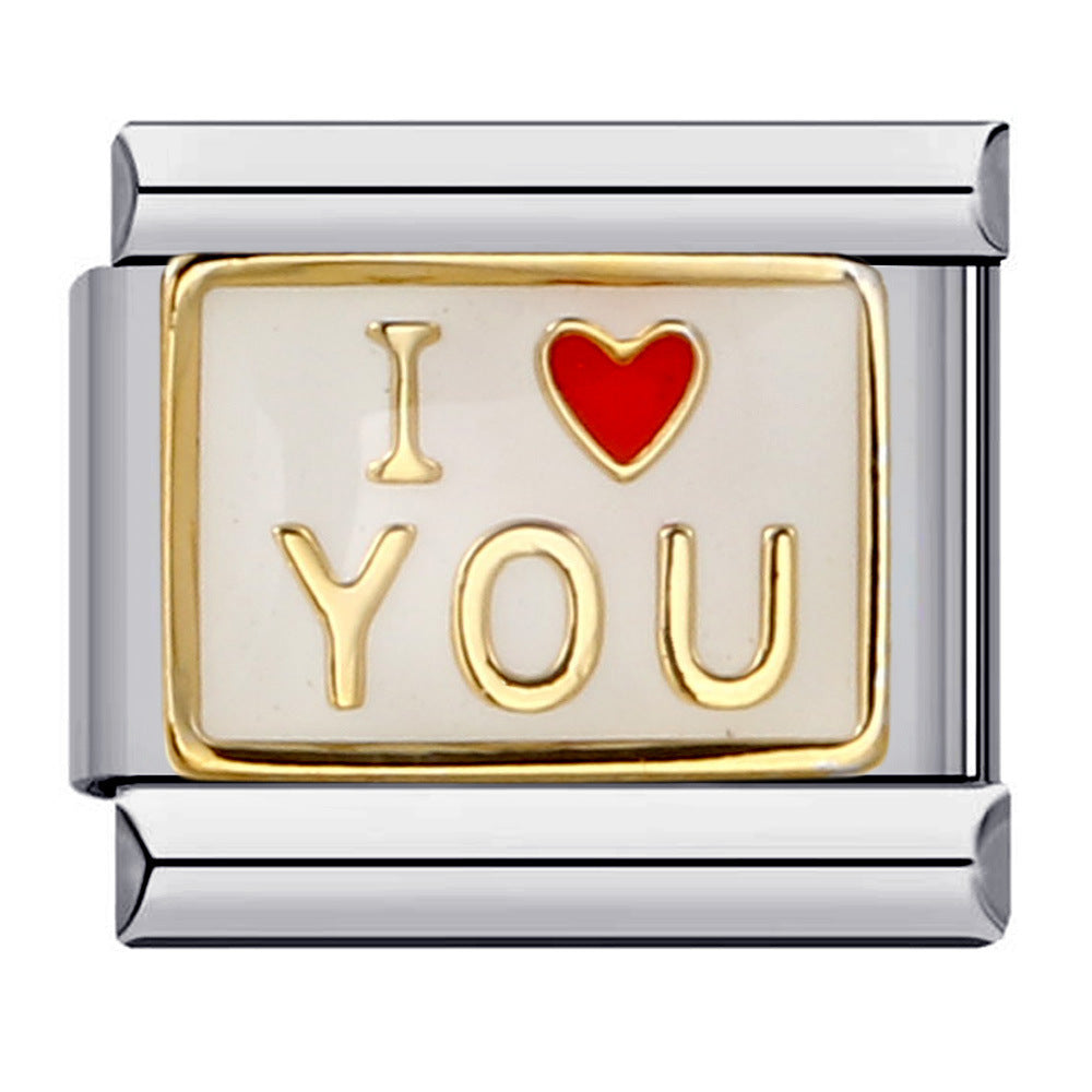 Fresh Titanium Steel Gold Plated Drip Oil Cartoon DIY Italian Module Bracelet Stainless Steel Welded Pattern Strap Chain