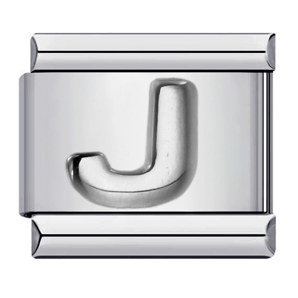 New Stainless Steel Silver Convex English Letter Italian Module Bracelet DIY Elastic Splicing Strap Chain