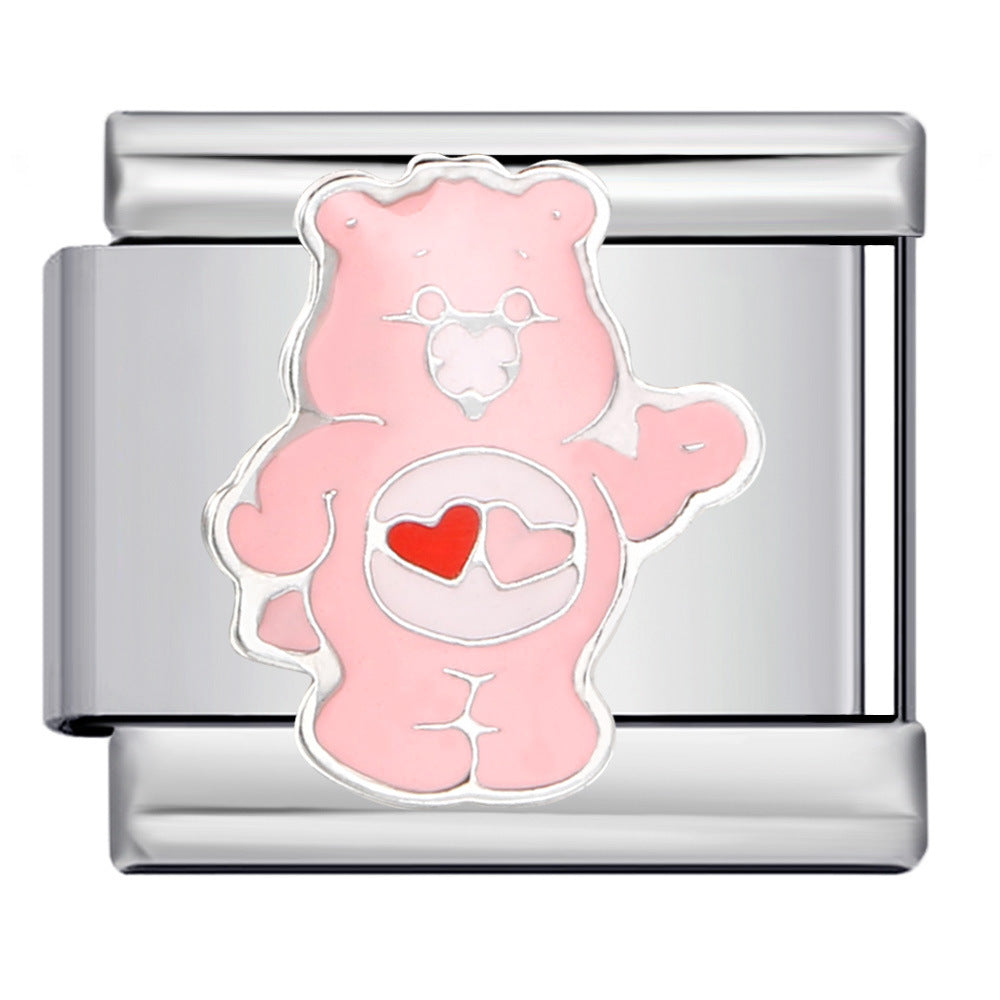 Classic Cute Bear Italian Module Bracelet Stainless Steel Welding Pattern DIY Elastic Splicing Bracelet