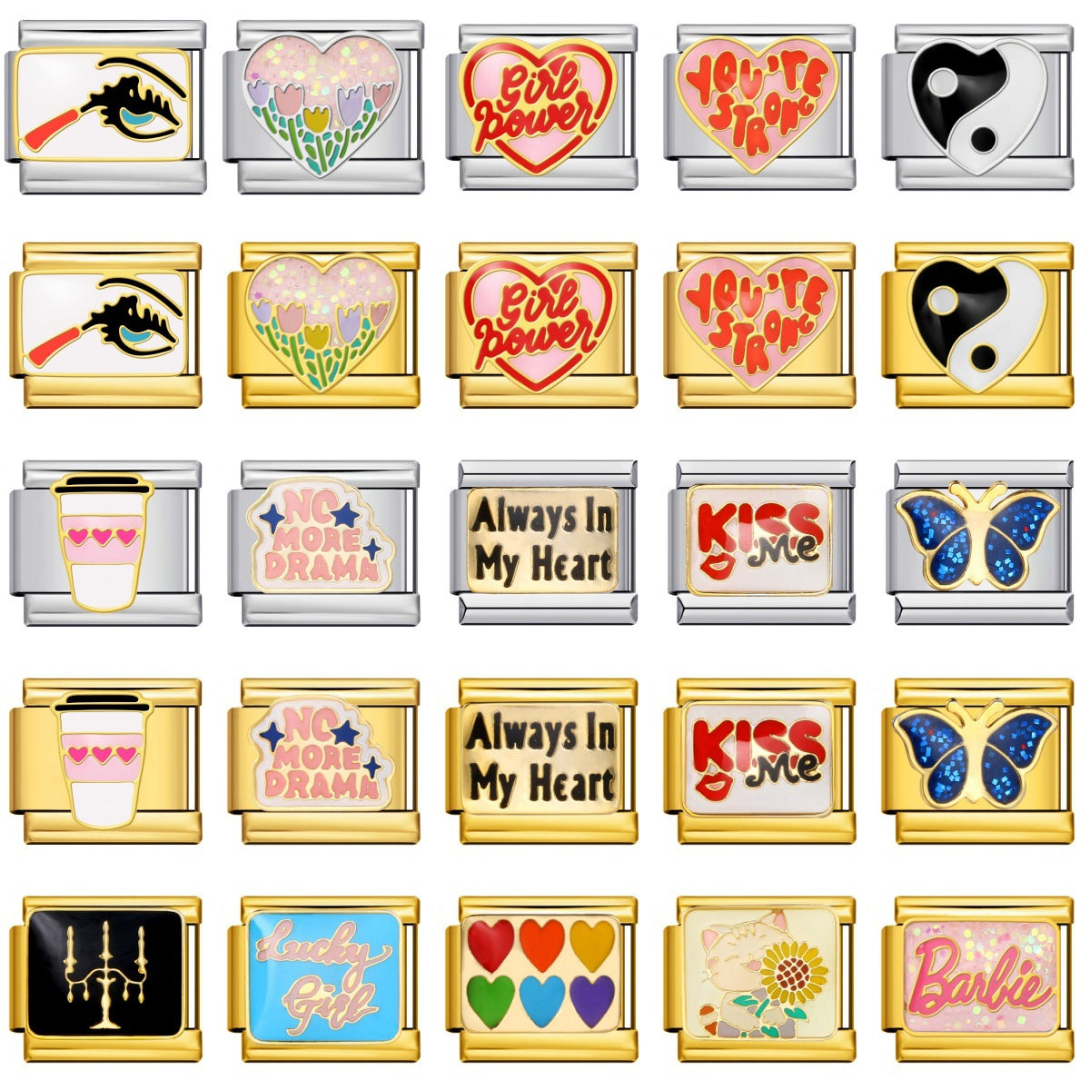 Italian Charm Fashion Stainless Steel Bracelet Gold Silver Welded Drip Oil DIY Modular Jewelry Wholesale