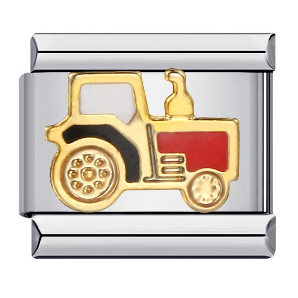 Hot Selling Fire Truck Train Italian Modular Bracelet DIY Titanium Steel Welding Gold Plated Drip Oil Bangle