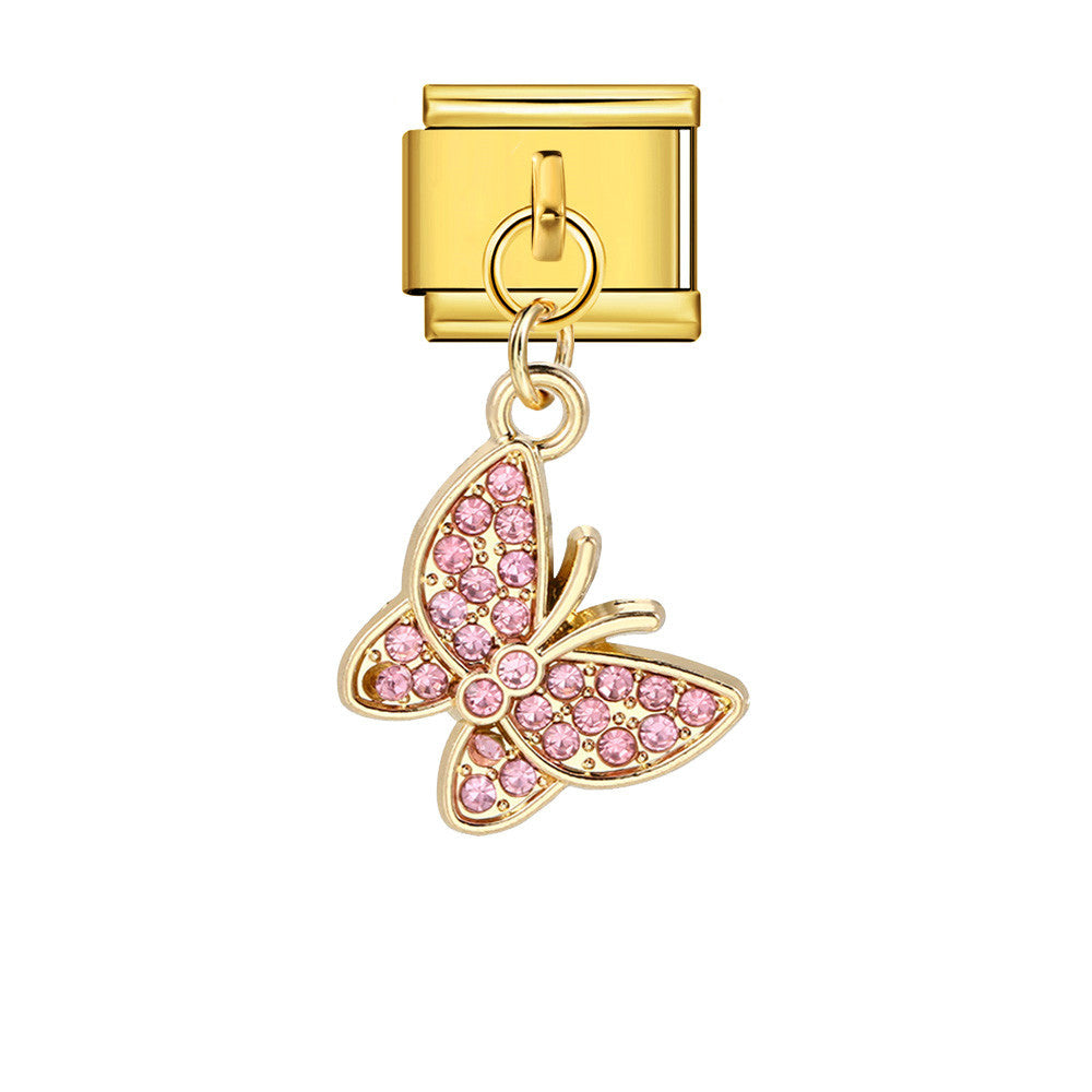 Fashion Diamond Butterfly Pendant Italian Modular Bracelet Gold Silver Elastic DIY Titanium Steel Chain