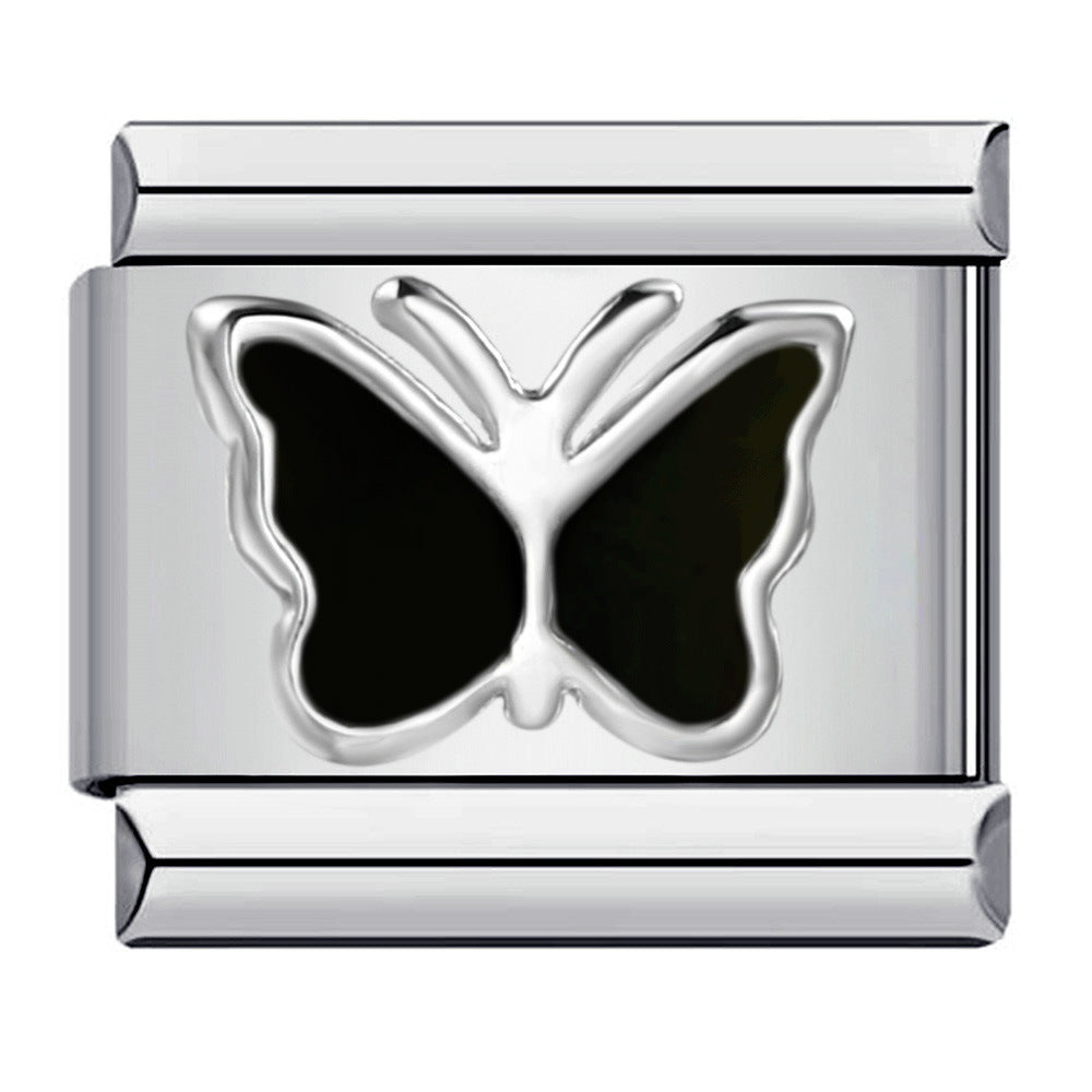 Titanium Steel Love Butterfly Stamping Pattern Color Drip Oil DIY Italian Module Bracelet Italian Charm Reference Knowledge 70/1000 T