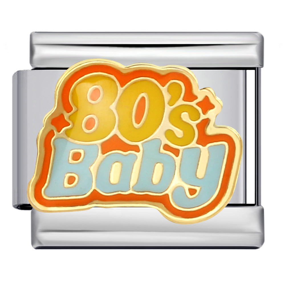 Stainless Steel Welded Gold-Plated Drip Oil DIY Personalized English Elastic Patchwork Bracelet - Italian Module Wholesale