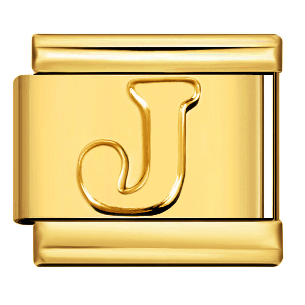 Golden Concave Letter Series Italian Module Bracelet Titanium Steel Stamping DIY Elastic Splicing Bracelet Accessories