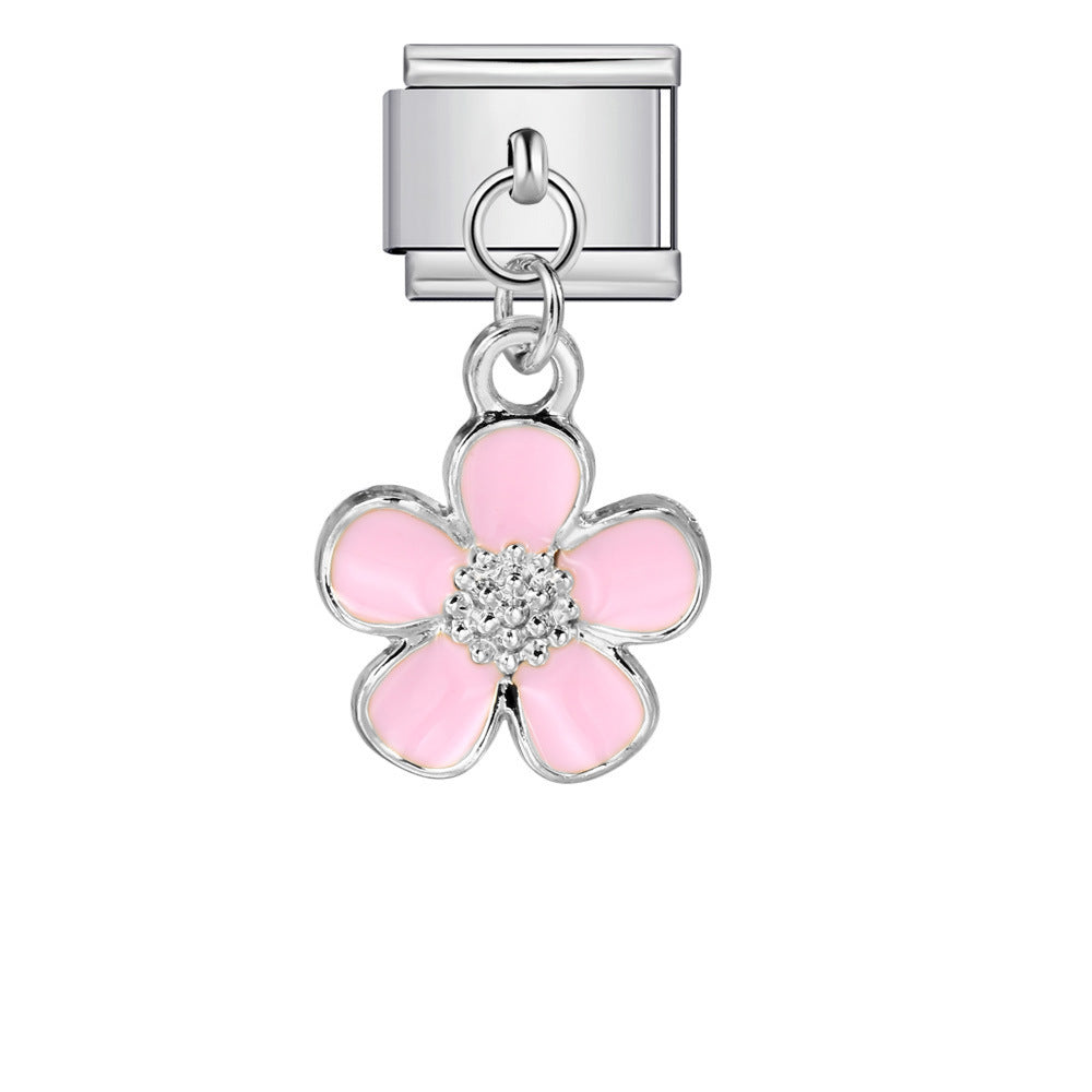 Italian Charm Module Bracelet Single Flower Handmade Pendant Titanium Steel Strap Chain