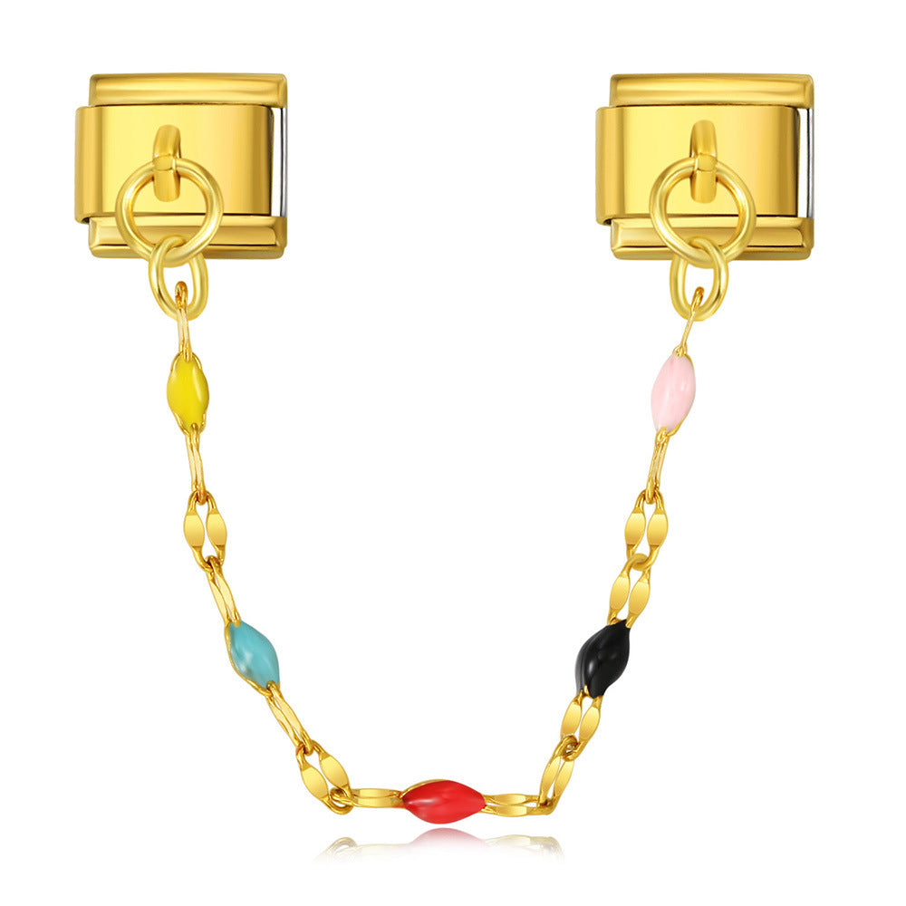 Double Hanging Pendant, Colorful Small Beads, Italian Module Bracelet, Stainless Steel Hook, DIY Elastic Bracelet Accessory