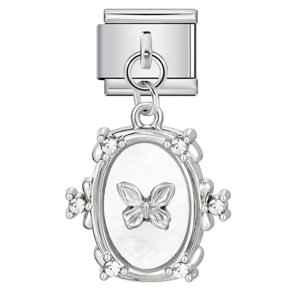 Elliptical Pendant Butterfly Titanium Steel Drip Oil DIY Italian Module Bracelet, Single Hook Splicing Elastic Bracelet