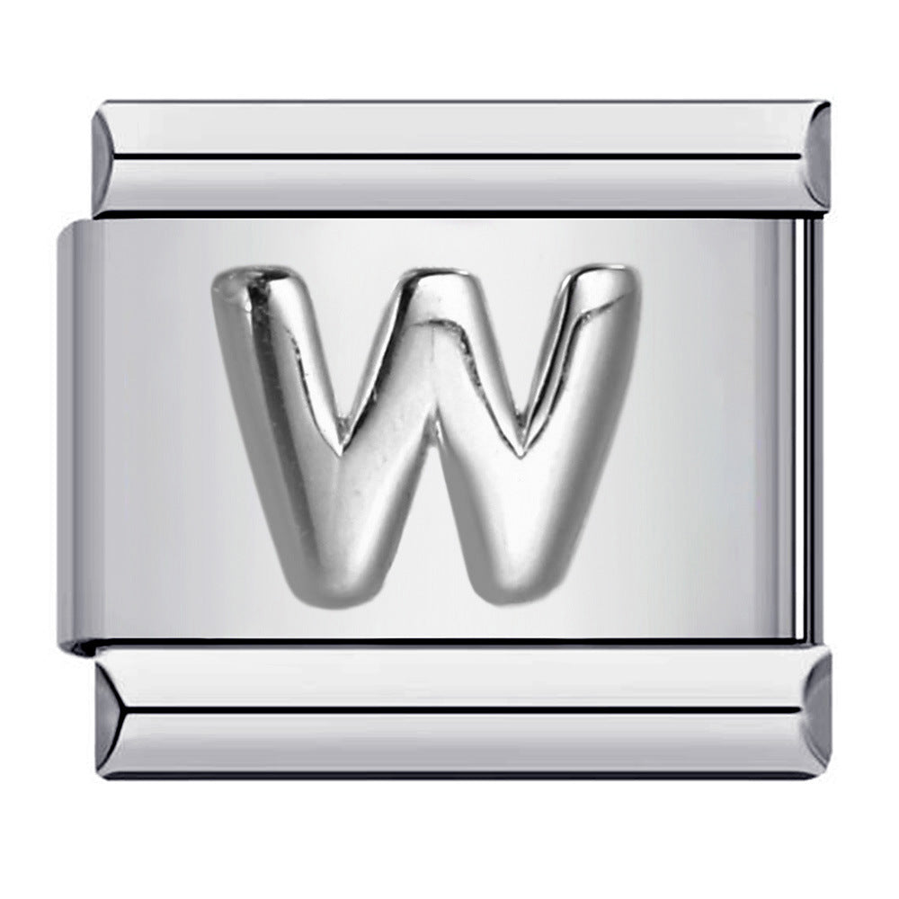 New Stainless Steel Silver Convex English Letter Italian Module Bracelet DIY Elastic Splicing Strap Chain