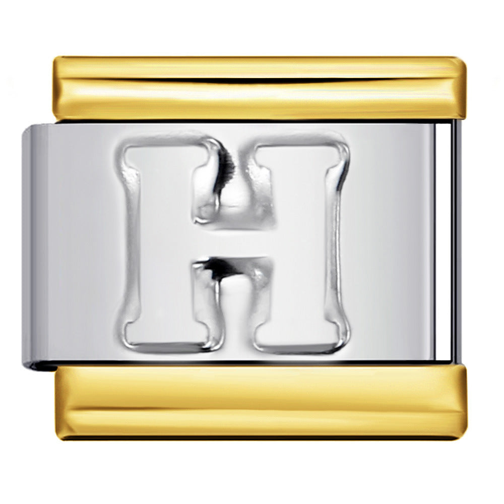 Fashion Gold Cover Silver Concave English Letter Bracelet Titanium Steel Non Dripping Oil DIY Italian Module Bracelet Wholesale