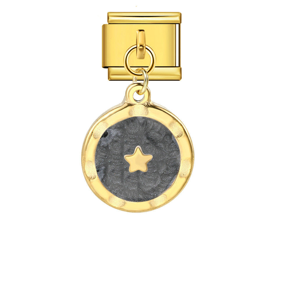 Round Pendant with Gold and Silver Base, Italian Module Bracelet, Titanium Steel Drip Oil Hook, Fashionable DIY Versatile Bracelet