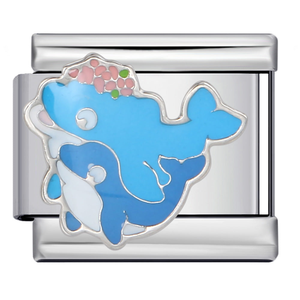 New Haima Dolphin Italian Module Bracelet Stainless Steel Welding DIY Elastic Strap Chain Wholesale