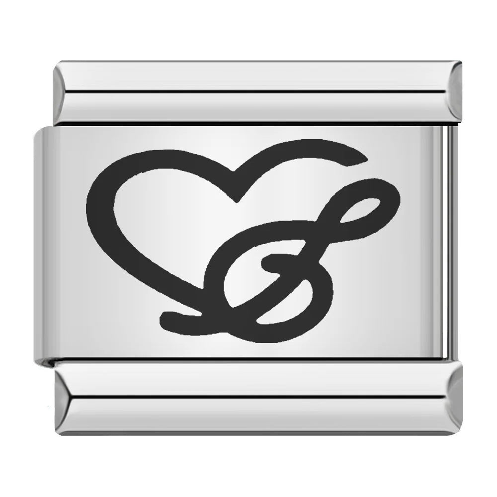 Cross Border Hot Selling Laser Engraving Heart-shaped Series Titanium Steel Handmade DIY Italian Module Bracelet Wholesale