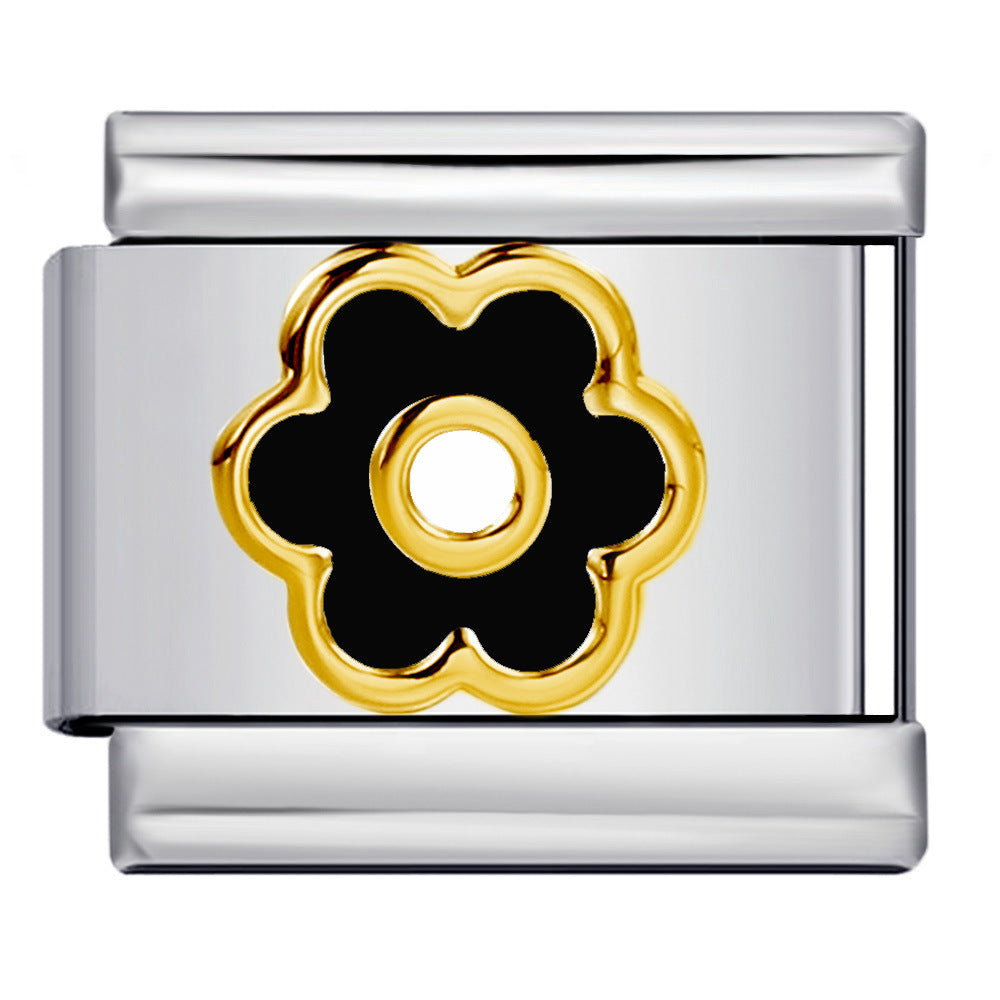 Color Drip Oil Petal Stamping Series DIY Italian Module Bracelet Titanium Steel Gold Plated Elastic Splicing Bracelet