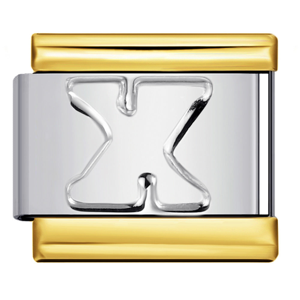 Fashion Gold Cover Silver Concave English Letter Bracelet Titanium Steel Non Dripping Oil DIY Italian Module Bracelet Wholesale