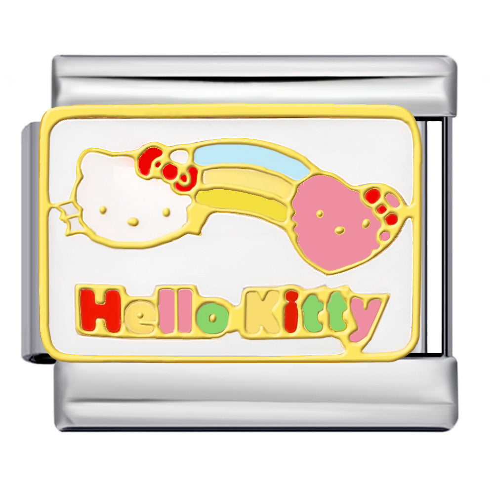 Cute Cartoon Cat Titanium Steel Welded Drip Bracelet DIY Italian Modular Charm Friendship Gift for Besties