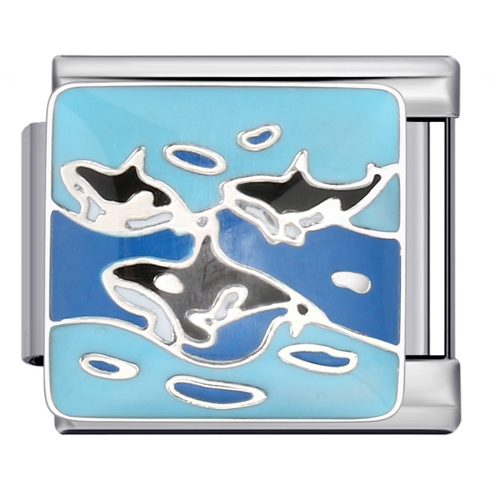 Blue Ocean Element Italian Module Bracelet - Stainless Steel Welded Pattern DIY Stretchable Fashion Bracelet