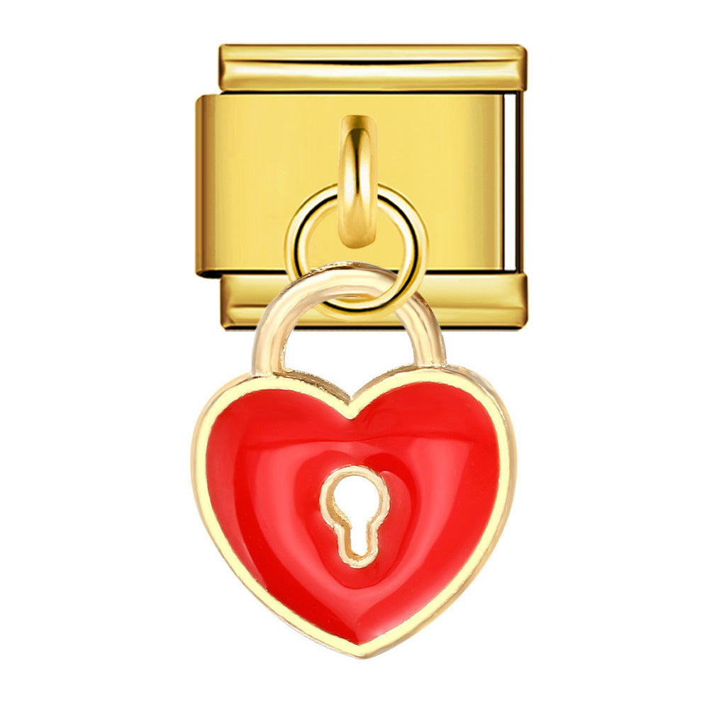 New Gold Bottom Love Pendant Italian Module Bracelet Stainless Steel Welding DIY Elastic Strap Chain Wholesale