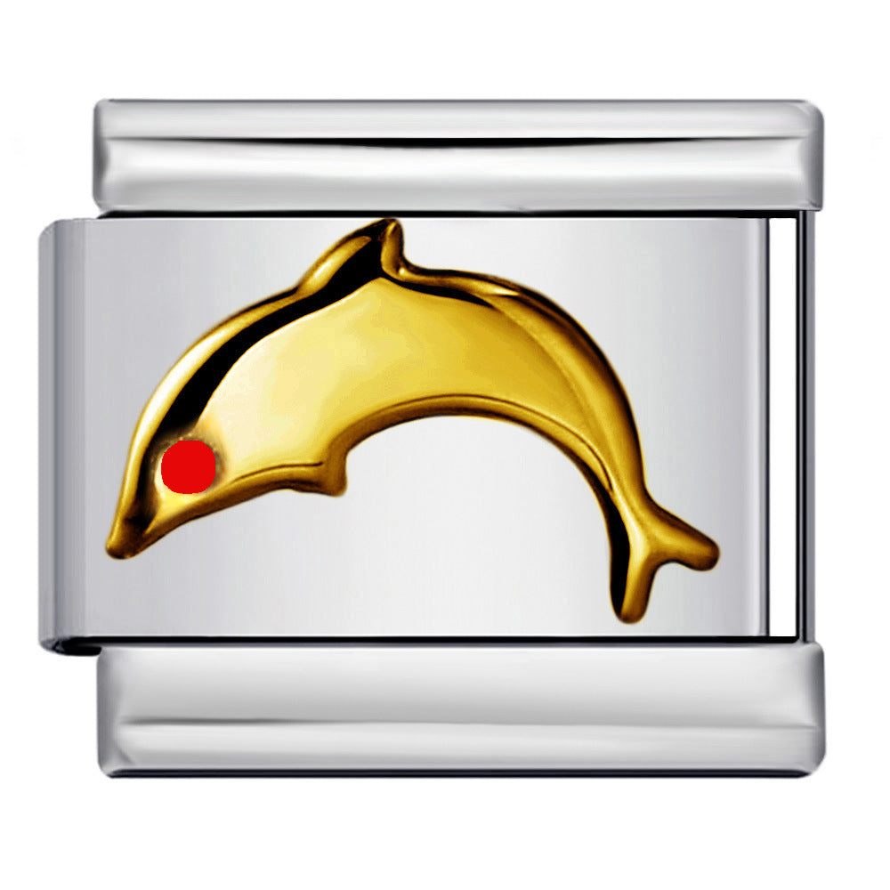 Color Stamping Series DIY Italian Module Bracelet Titanium Steel Gold Plated Drip Oil Elastic Splicing Bracelet Accessories