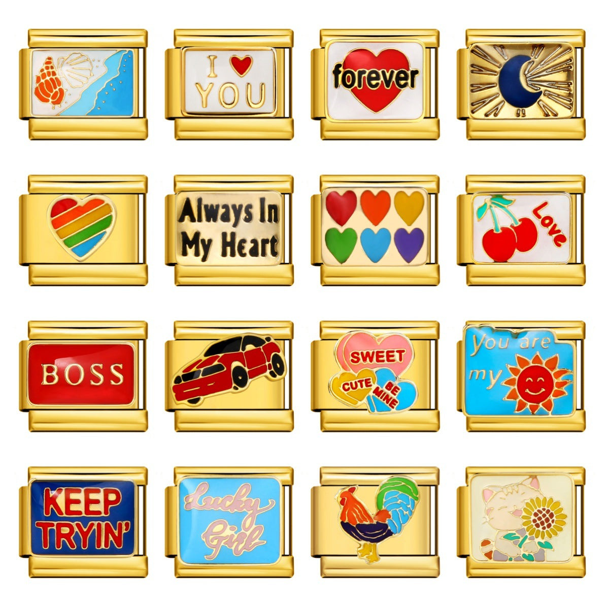 Italian Module Bracelet DIY Titanium Steel All Gold Welding Drip Oil Pattern Elastic Splicing Bracelet Accessory