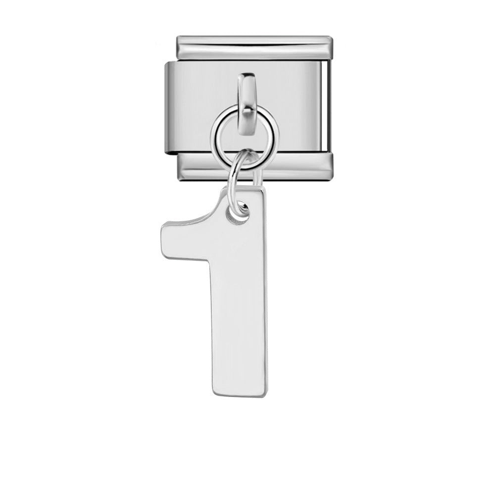 Single Digital Italian Module Bracelet Stainless Steel Hook Pendant DIY Elastic Bracelet Accessory