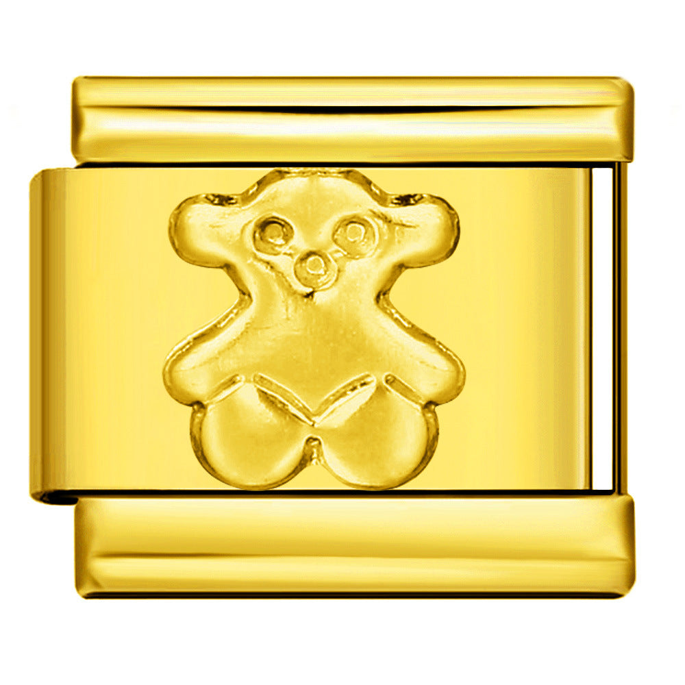 Titanium Steel All Gold Stamping Series Pattern Italian Module Bracelet DIY Elastic Splicing Bracelet Accessories Wholesale