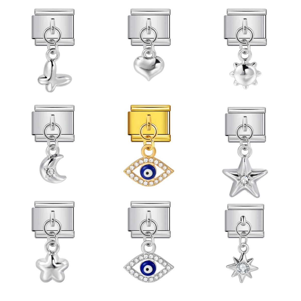 Hot-selling single hook Italian modular bracelet with heart pendant, DIY stretchable titanium steel watchband chain