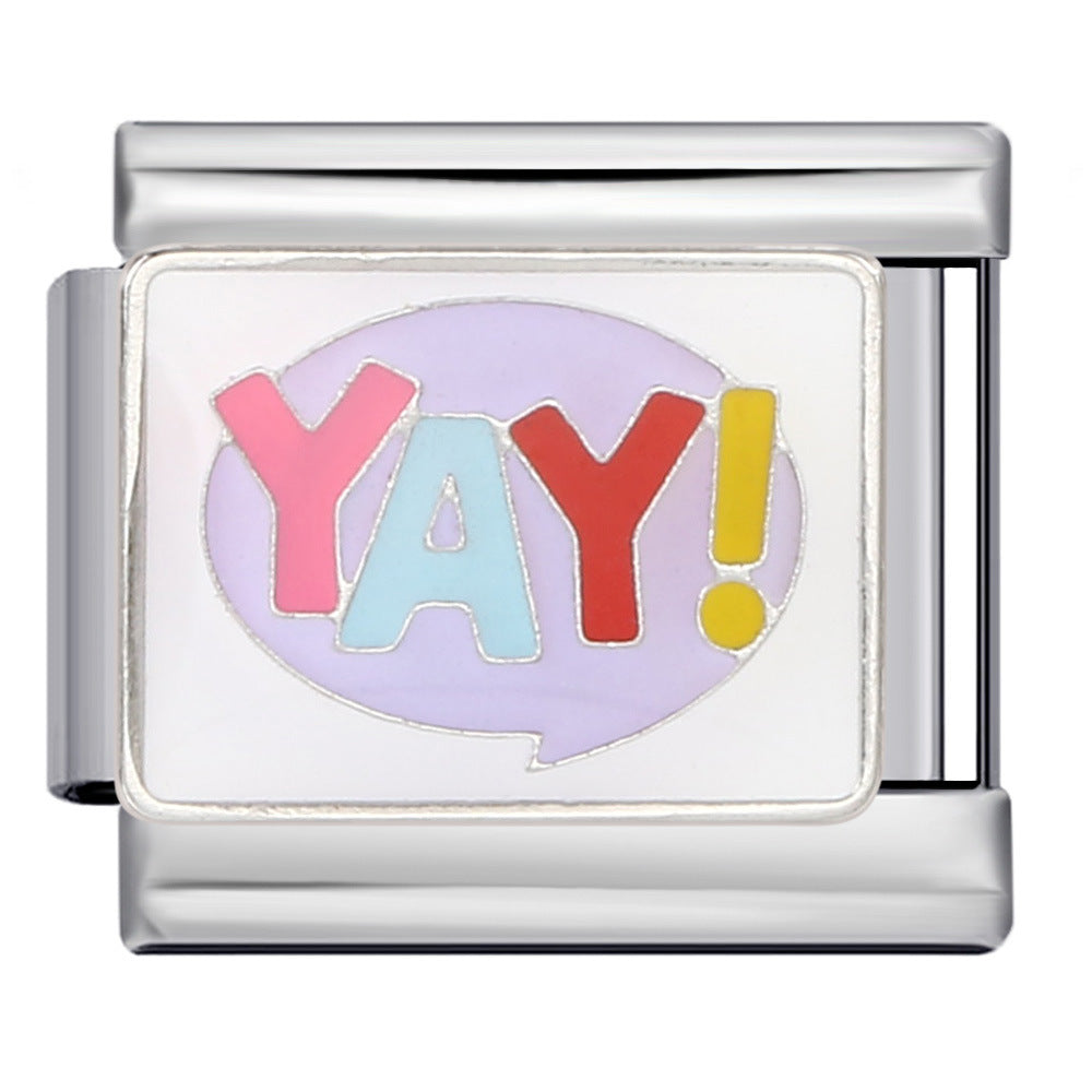 Colorful English Italian Module Bracelet Stainless Steel Welding Drip Oil DIY Jewelry Primary School Children's Gift