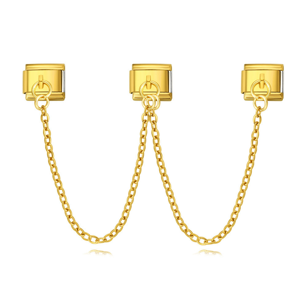 New Trendy Gold and Silver Double Chain Module Bracelet with Titanium Steel Splicing Bracelet DIY Jewelry Accessories