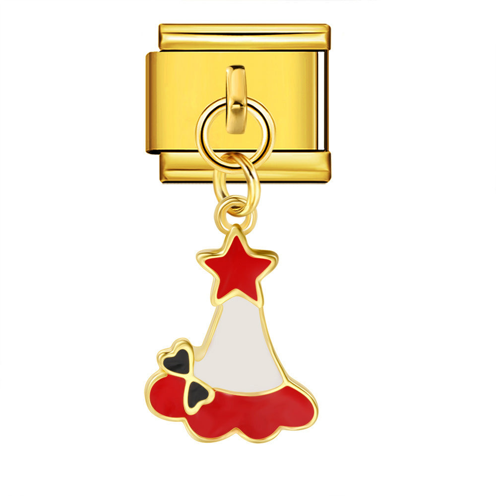 Single Hook Christmas Style Italian Module Bracelet with Gold Sole and Elastic Splicing DIY Titanium Steel Strap Chain