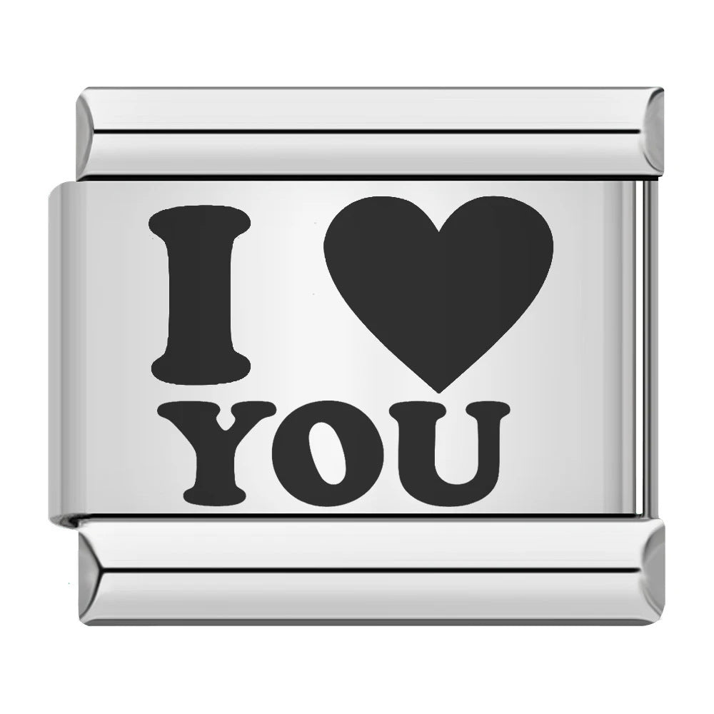 Cross Border Hot Selling Laser Engraving Heart-shaped Series Titanium Steel Handmade DIY Italian Module Bracelet Wholesale