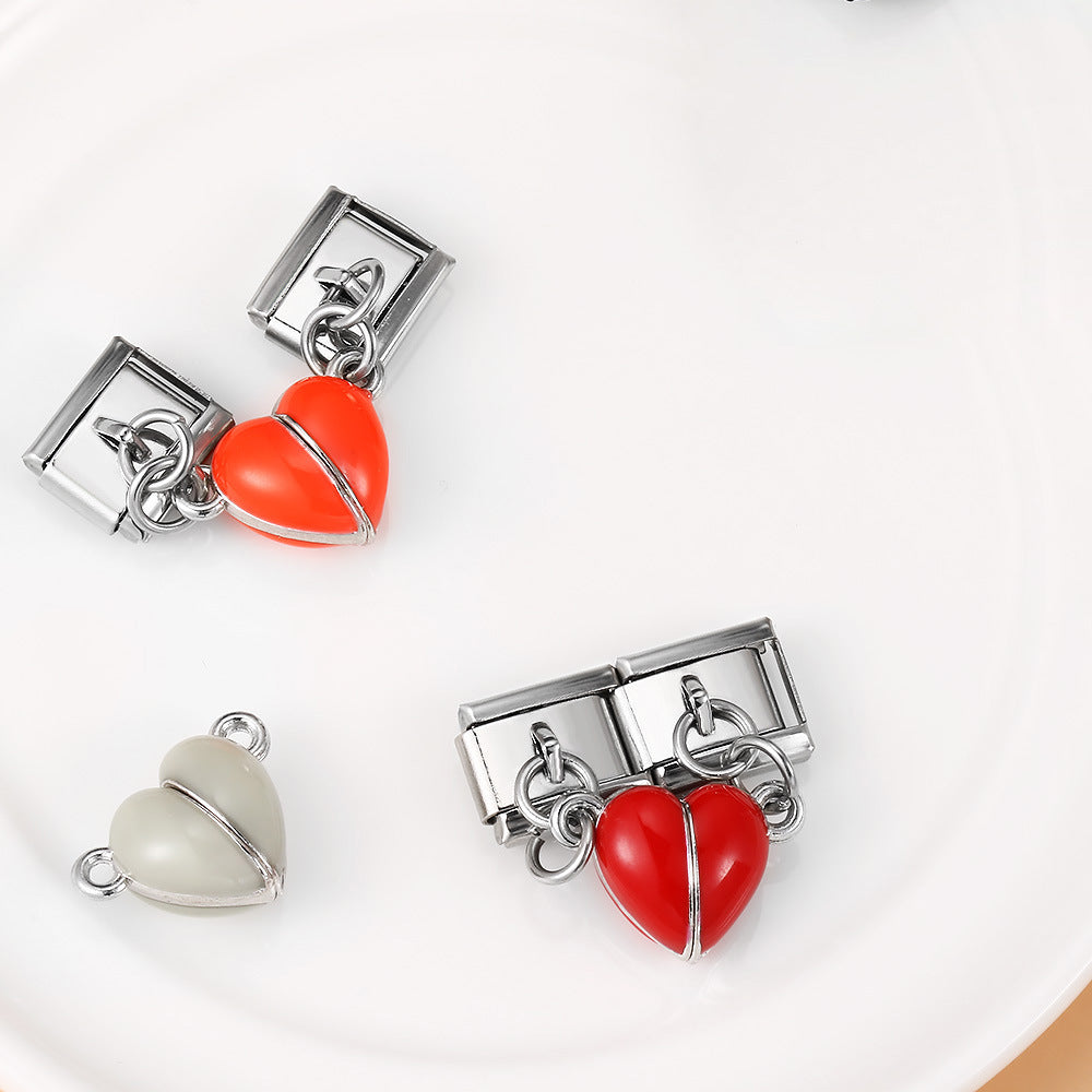 Luminous Magnetic Heart Shaped Italian Module Bracelet Stainless Steel Double Hook DIY Free Splicing Bracelet
