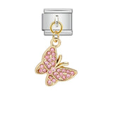 Fashion Diamond Butterfly Pendant Italian Modular Bracelet Gold Silver Elastic DIY Titanium Steel Chain