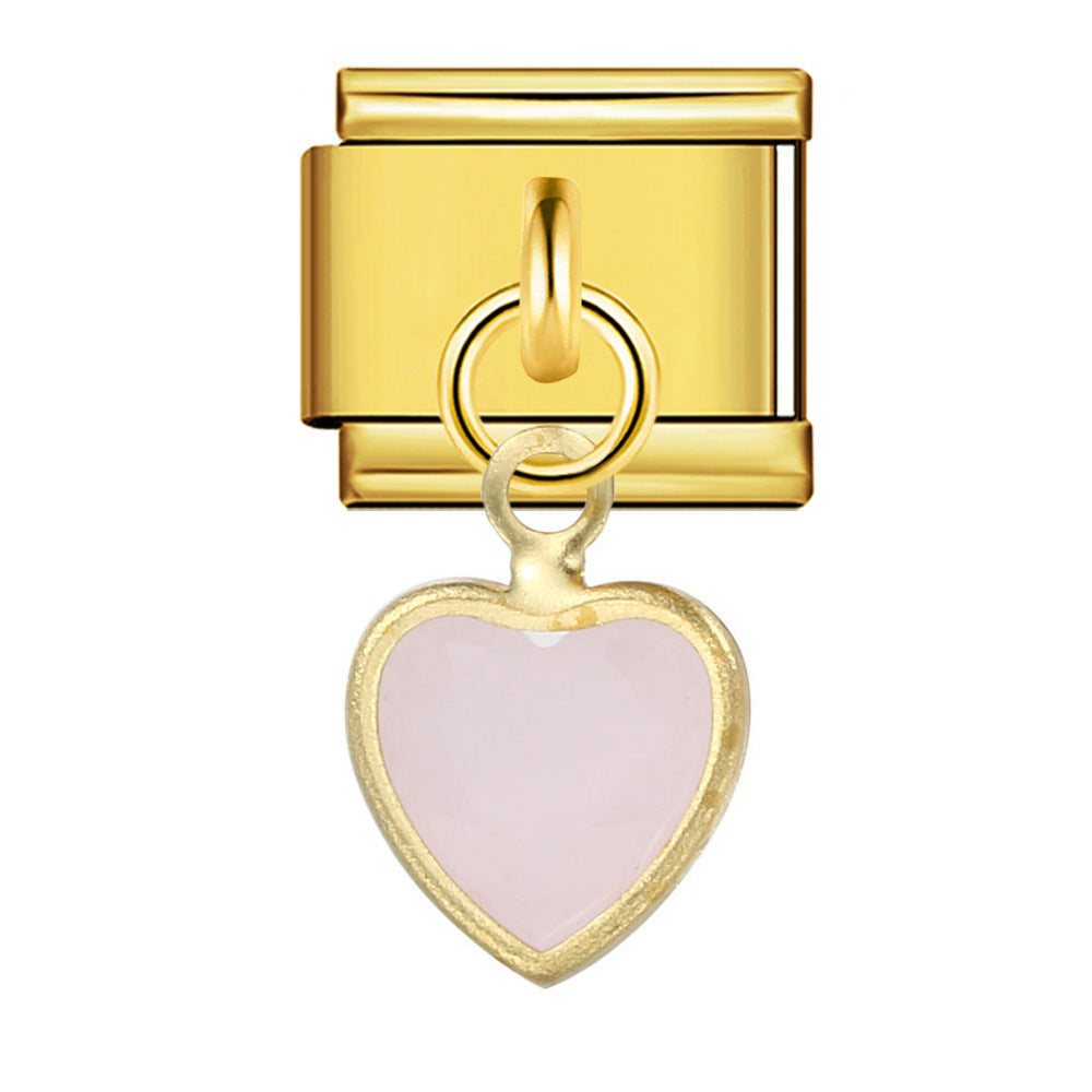 New Gold Bottom Love Pendant Italian Module Bracelet Stainless Steel Welding DIY Elastic Strap Chain Wholesale