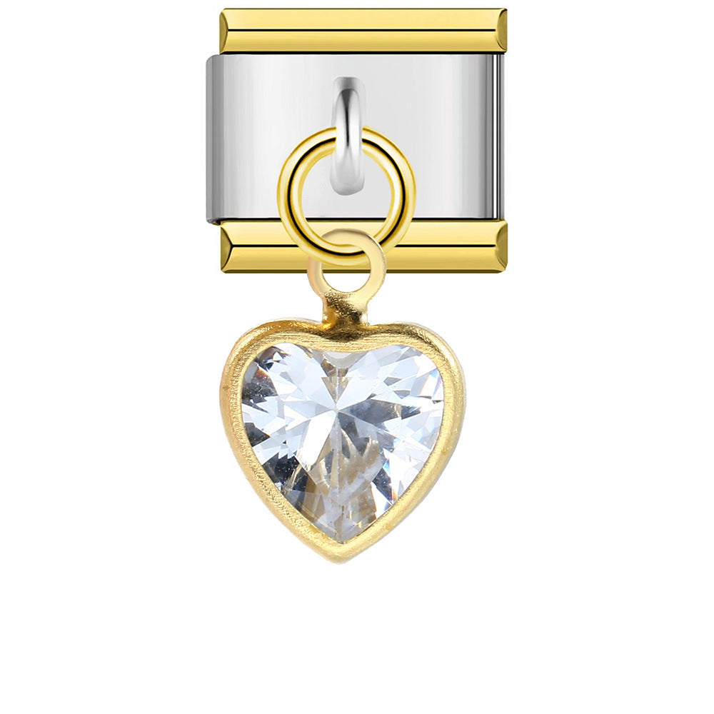 Single Hook Italian Module Bracelet, Square Elastic Splicing Titanium Steel Strap Chain, Italian Charm