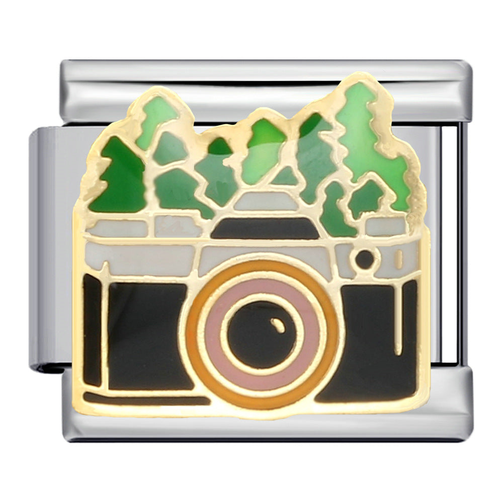 Music Hobby Series Stainless Steel Italian Module Bracelet Titanium Steel Welded Pattern DIY Bangle Wholesale