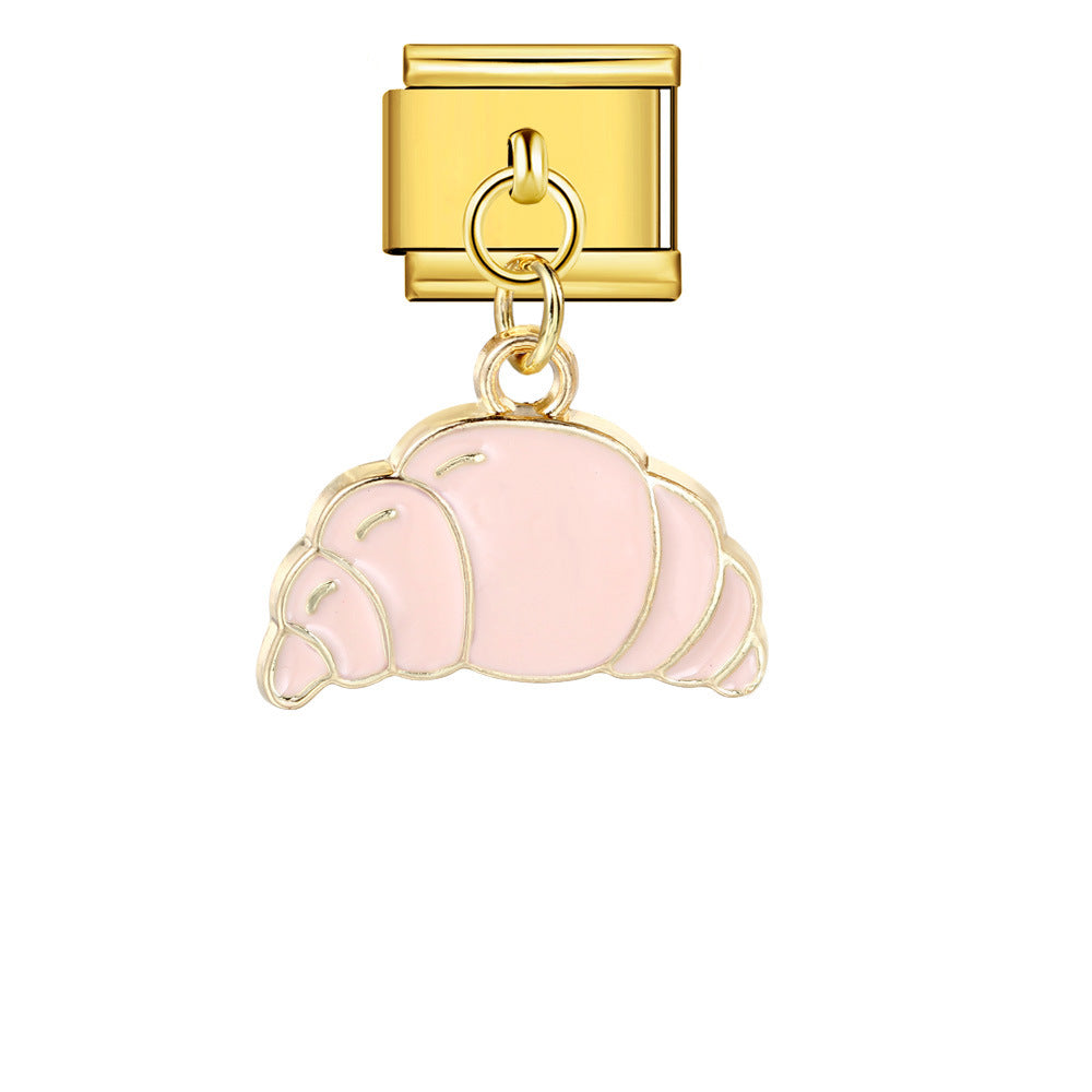 Gourmet Series Burger Fry Pendant Italian Module Bracelet Welding Drip Oil DIY Titanium Steel Strap Chain