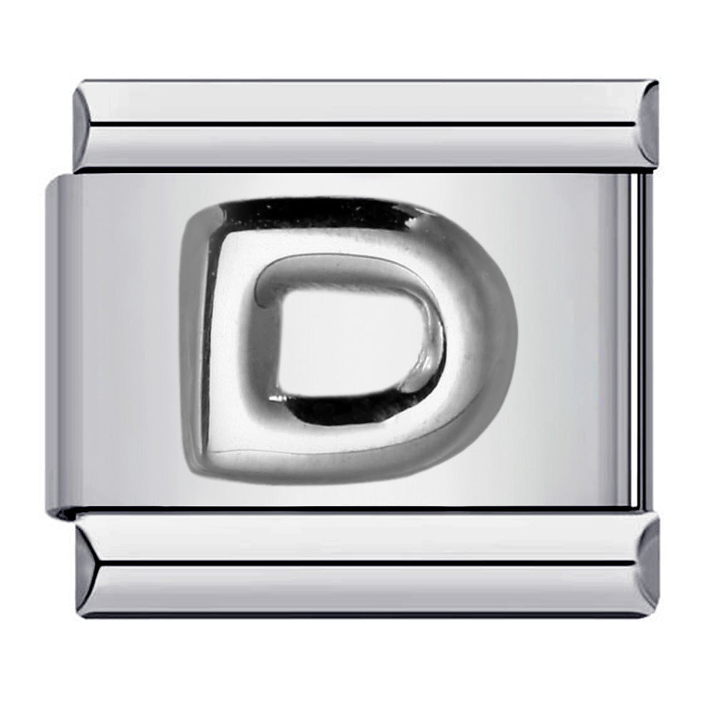 New Stainless Steel Silver Convex English Letter Italian Module Bracelet DIY Elastic Splicing Strap Chain