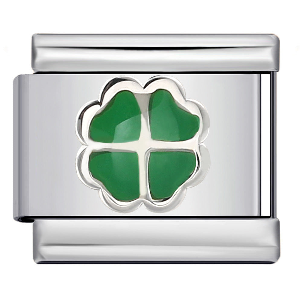 Color Dripping Oil Clover Module Bracelet Stainless Steel Stamping Pattern DIY Elastic Bracelet Accessories Wholesale