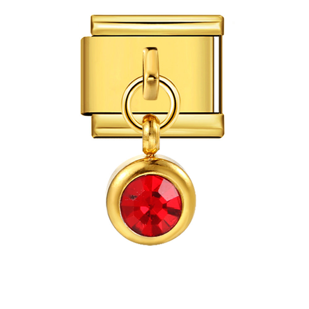 Colorful Birthstone Gold and Silver Base Circular Pendant, Italian Module Bracelet, Titanium Steel Hook, Fashionable and Versatile Bracelet