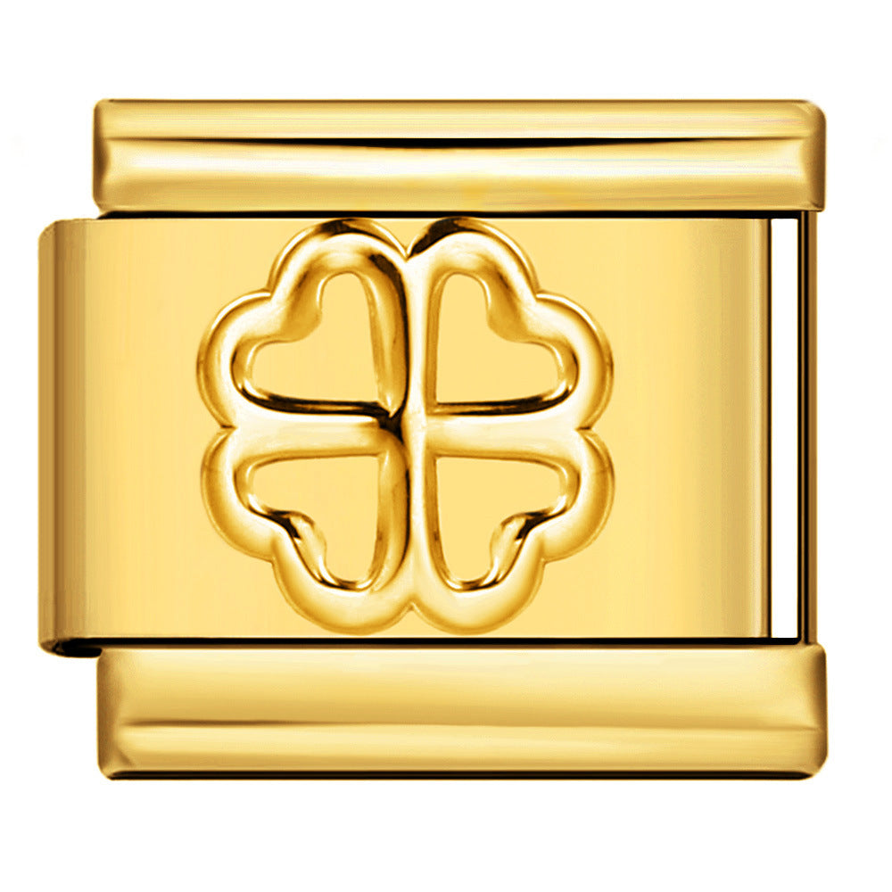 Italian Module Bracelet Titanium Steel All Gold Stamping Pattern DIY Italian Charm Bracelet