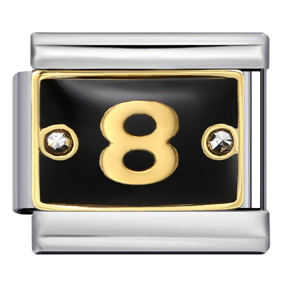 Black Lace Up Diamond Digital Italian Module Bracelet Made of Titanium Steel Welded with Gold Plating and Oil Dripping Free Splicing Bracelet