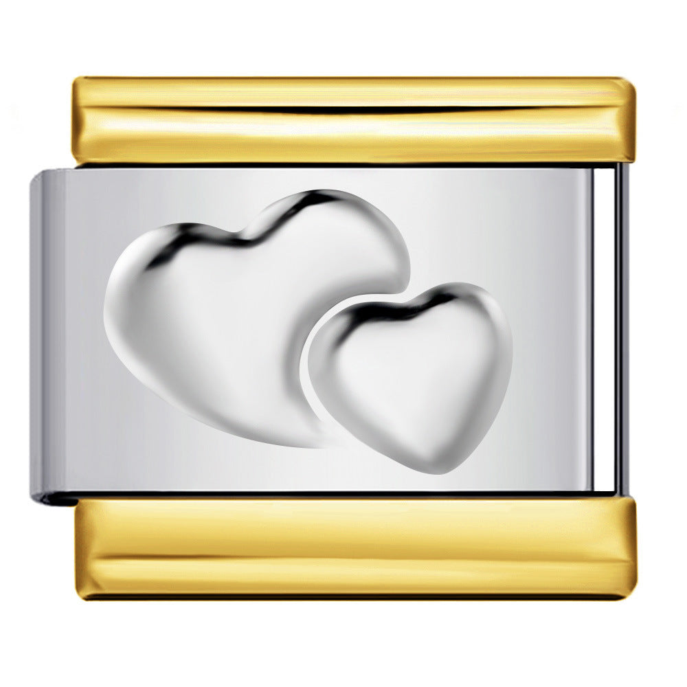 Gold and Silver Stamping Pattern Italian Module Bracelet Titanium Steel Drip Oil DIY Splicing Bracelet Wholesale