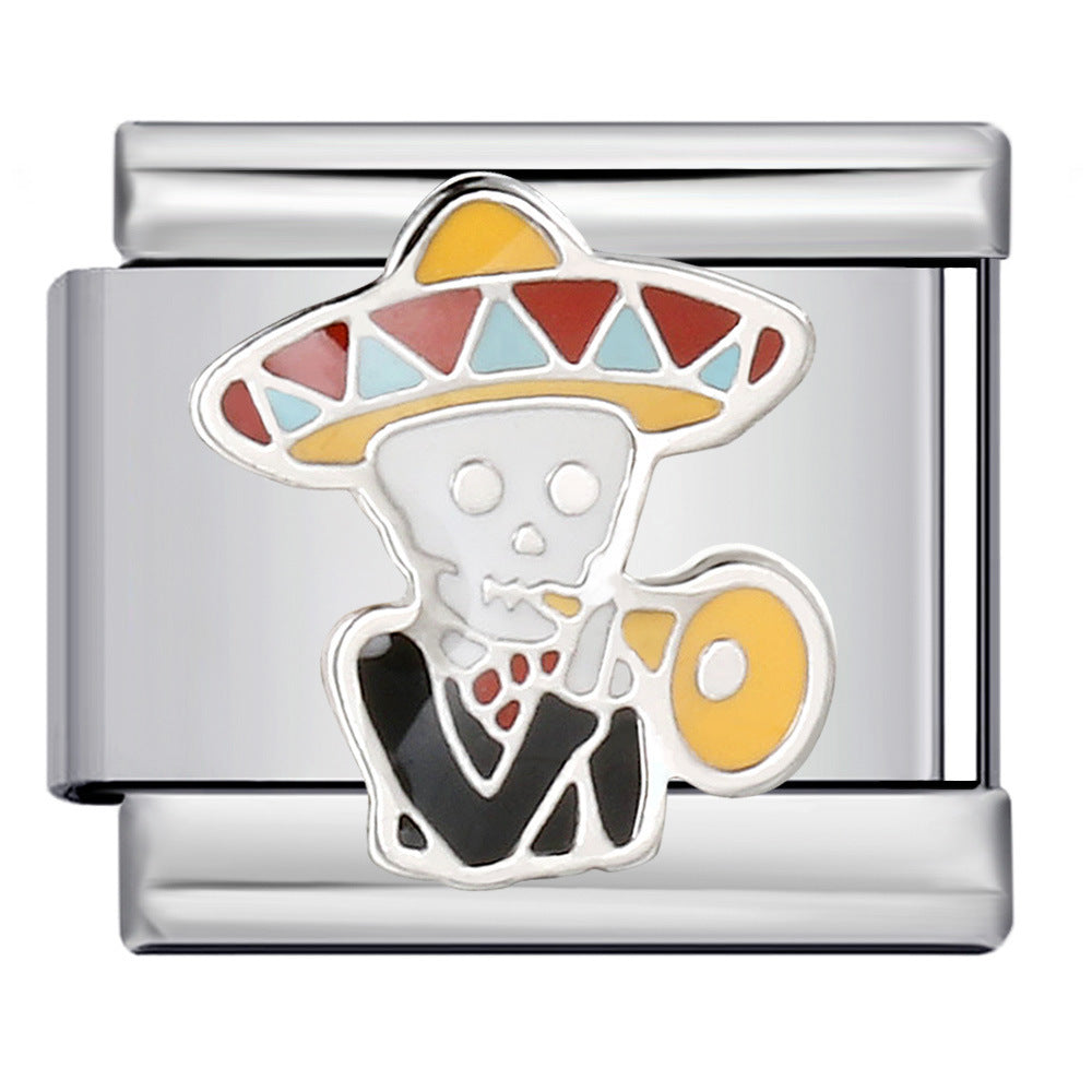 Mexican Elements Italian Module Bracelet Titanium Steel Welding Drip Oil Pattern DIY Bracelet Accessories Wholesale